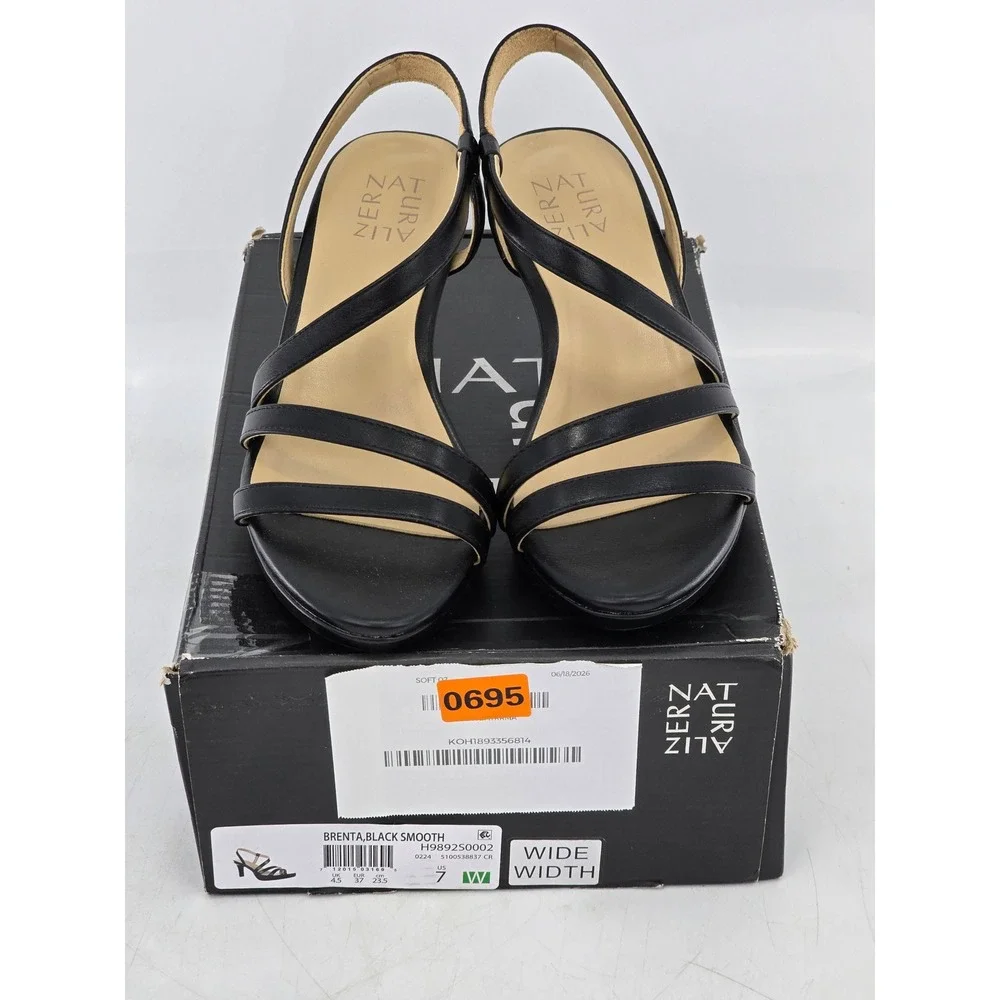Naturalizer Brenta Sandals Womens 7W Black Smooth Strappy Platform Heels - NEW